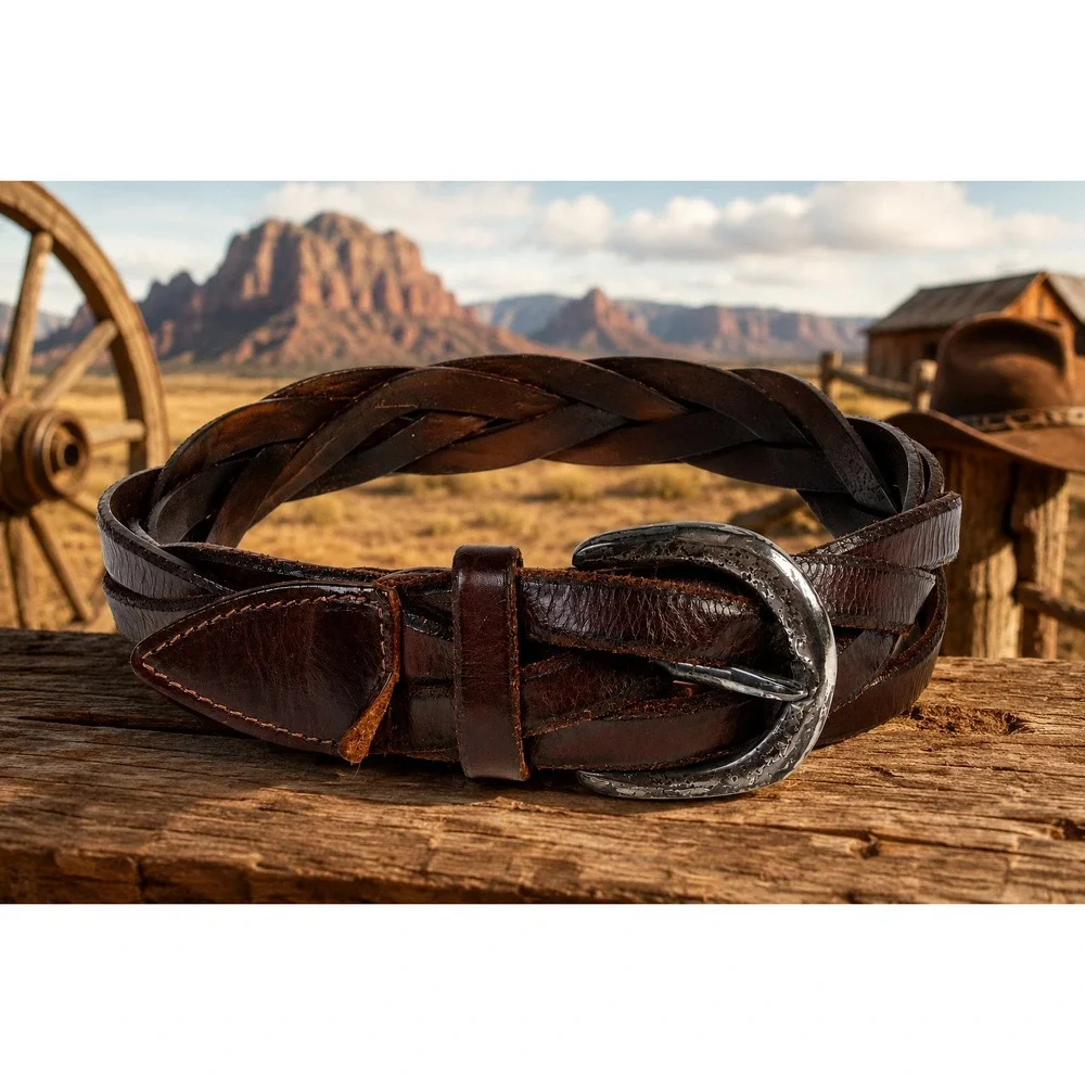 Banana Republic Braided Leather Belt Brown Italy Size 28 Western Boho